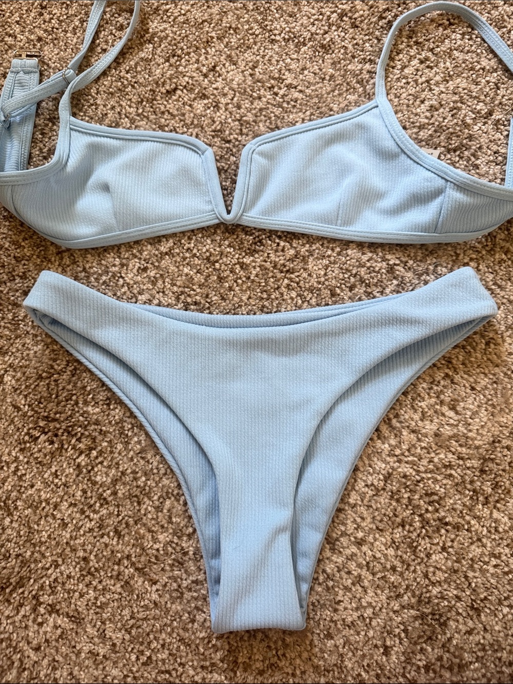 ZAFUL Light Blue Ribbed V-Notch Bikini Set - Picture 2 of 2